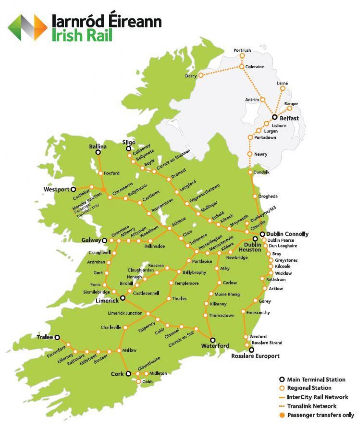 σιδηροδρομικά ταξίδια στην ιρλανδία χάρτης