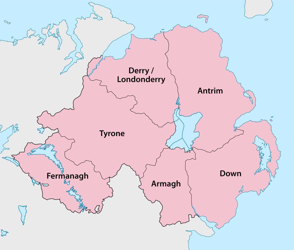 χάρτης της βόρειας ιρλανδίας κομητείες και πόλεις