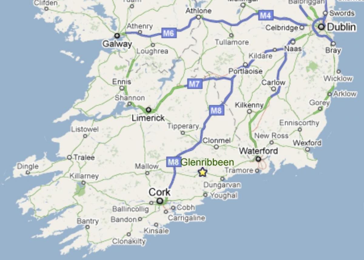ένα χάρτη της νότιας ιρλανδίας