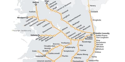 Τα ταξίδια με τρένο στην ιρλανδία χάρτης