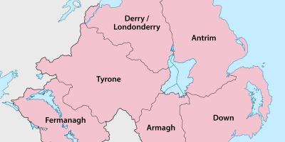 Χάρτης της βόρειας ιρλανδίας κομητείες και πόλεις